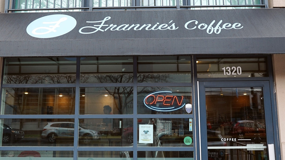 Frannie's Coffee storefront at 1320 Water Street in downtown Kelowna