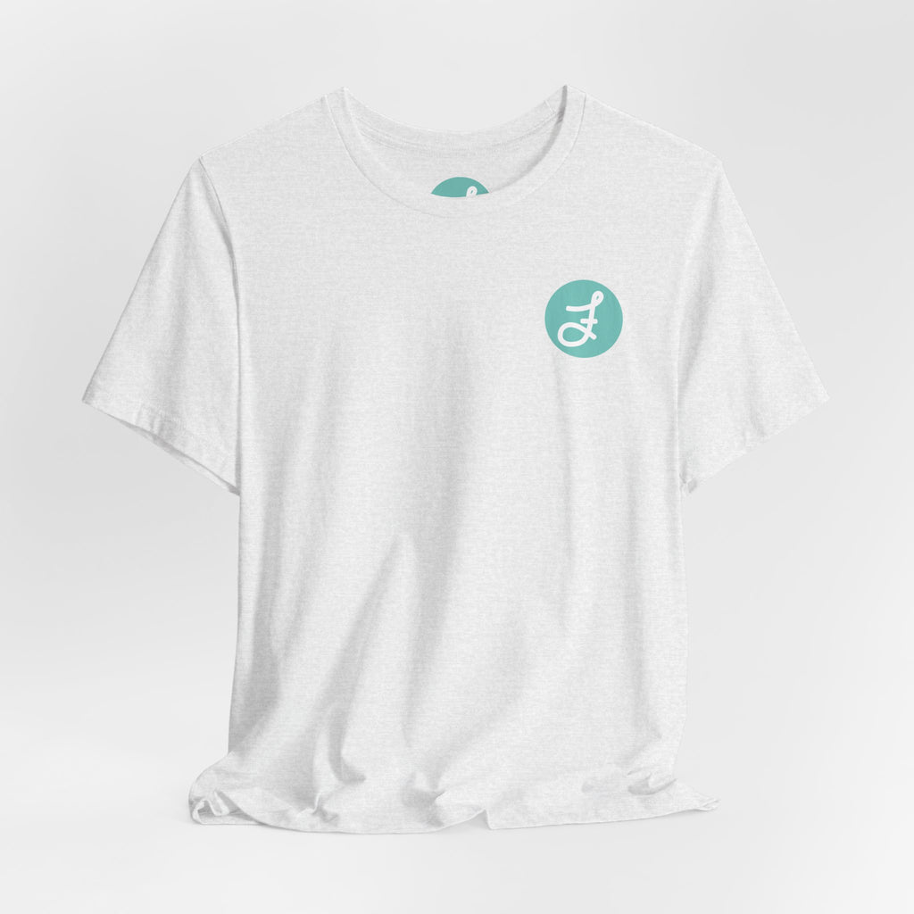 Frannie's Coffee Princeton, BC t-shirt in Ash: front with the F logo on the left chest