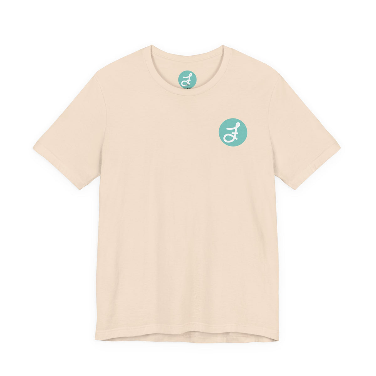 Frannie's Coffee Princeton, BC t-shirt in Soft Cream: front with the F logo on the left chest