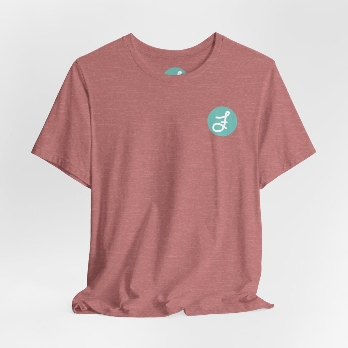 Frannie's Coffee Princeton, BC t-shirt in Heather Mauve: front with the F logo on the left chest