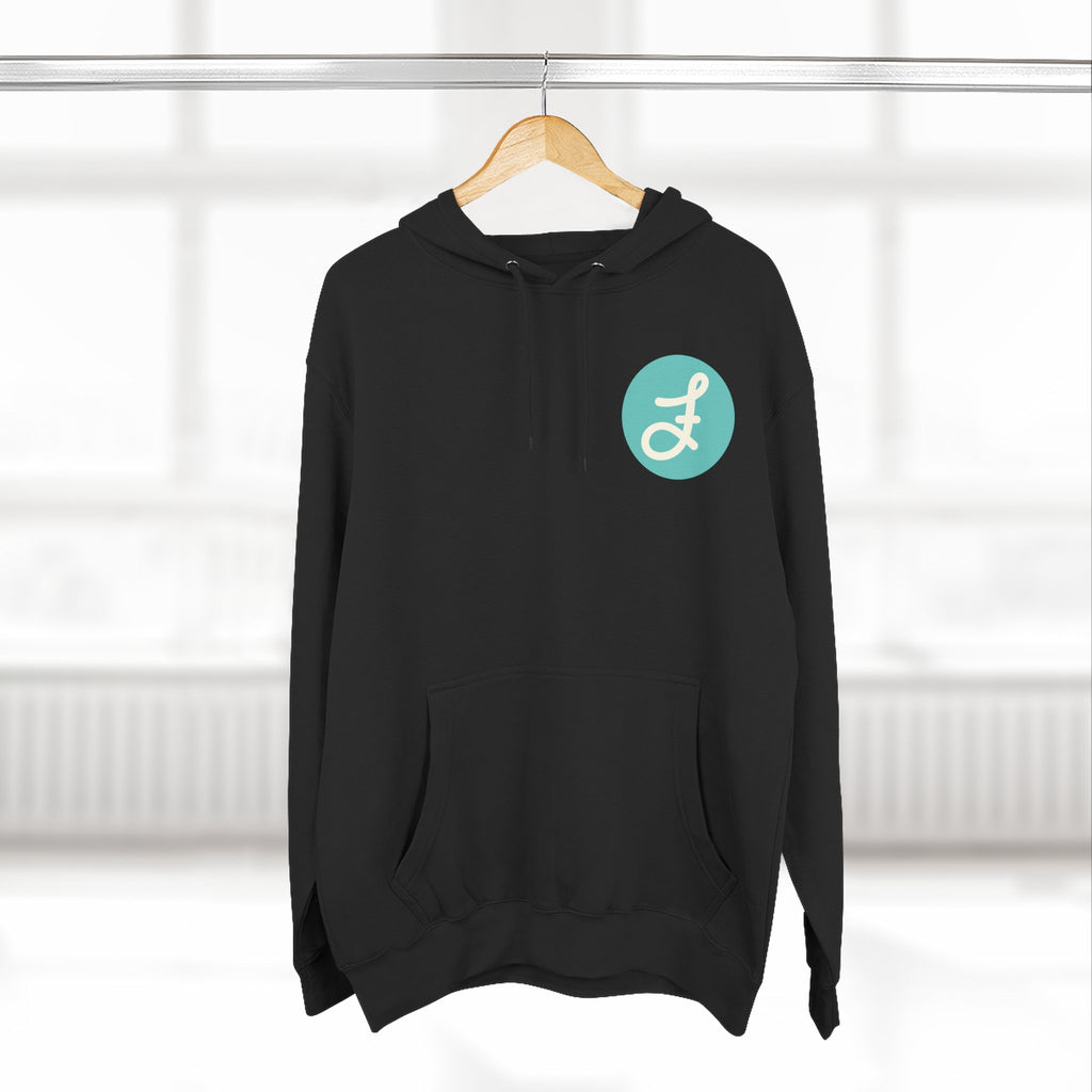 Frannie's Coffee logo hoodie in Black: on a hanger
