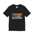 Frannie's Coffee Okanagan t-shirt in Black: front with the Okanagan lake sunset print