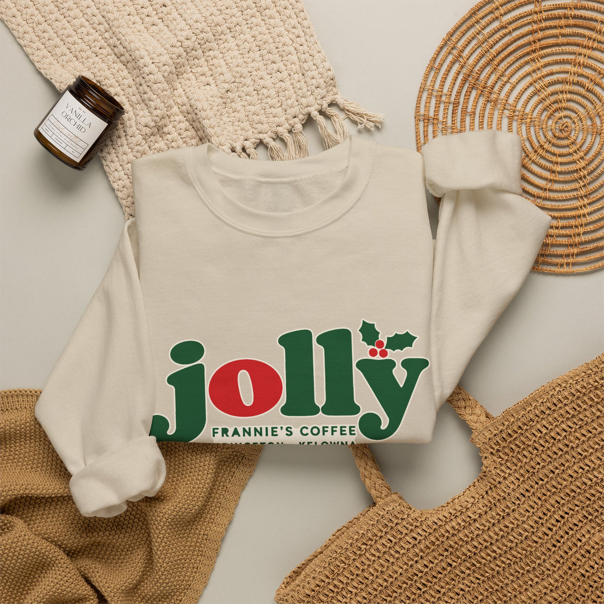 Frannie's Jolly Christmas Crewneck, Frannie's Coffee holiday crewneck