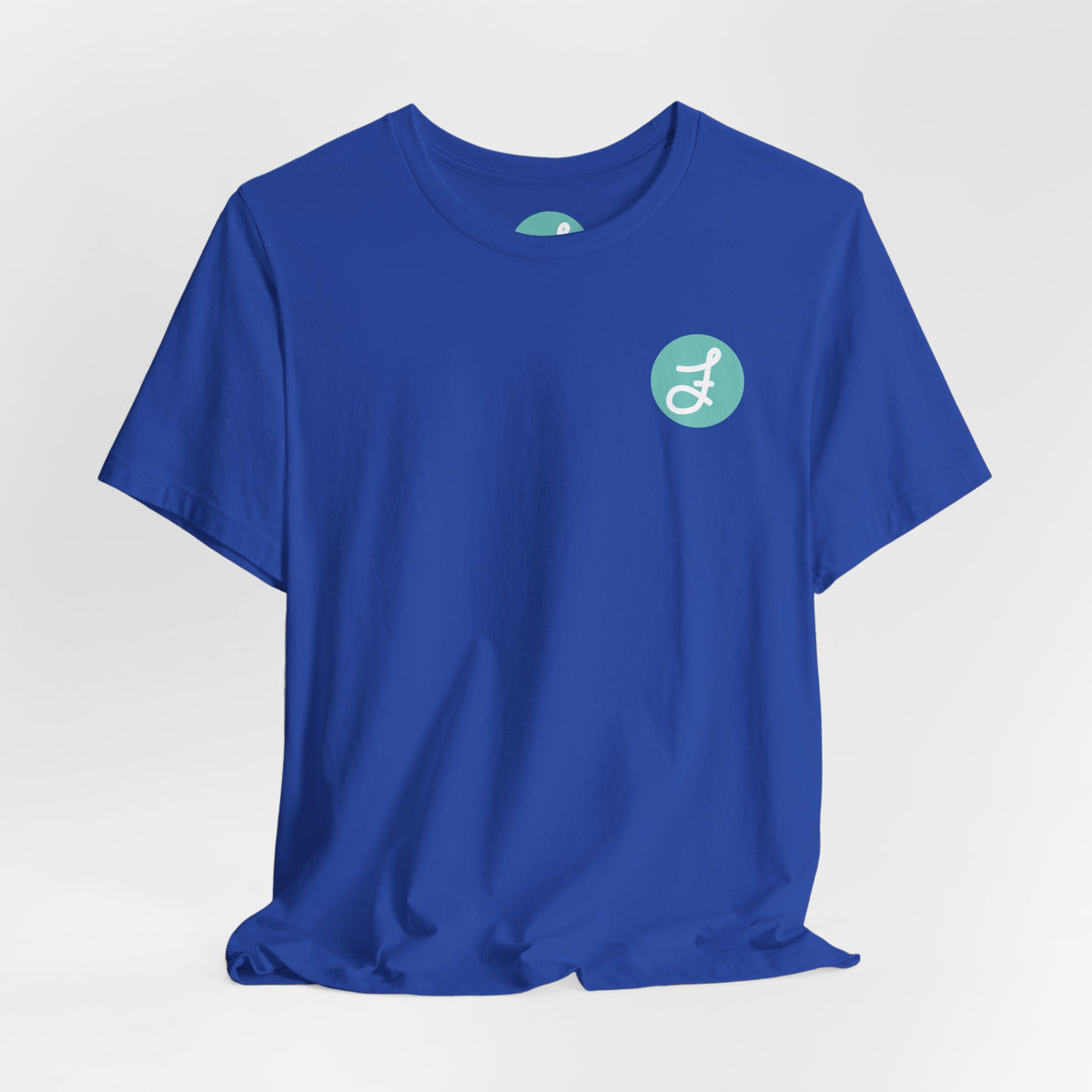Frannie's Coffee Princeton, BC t-shirt in True Royal: front with the F logo on the left chest