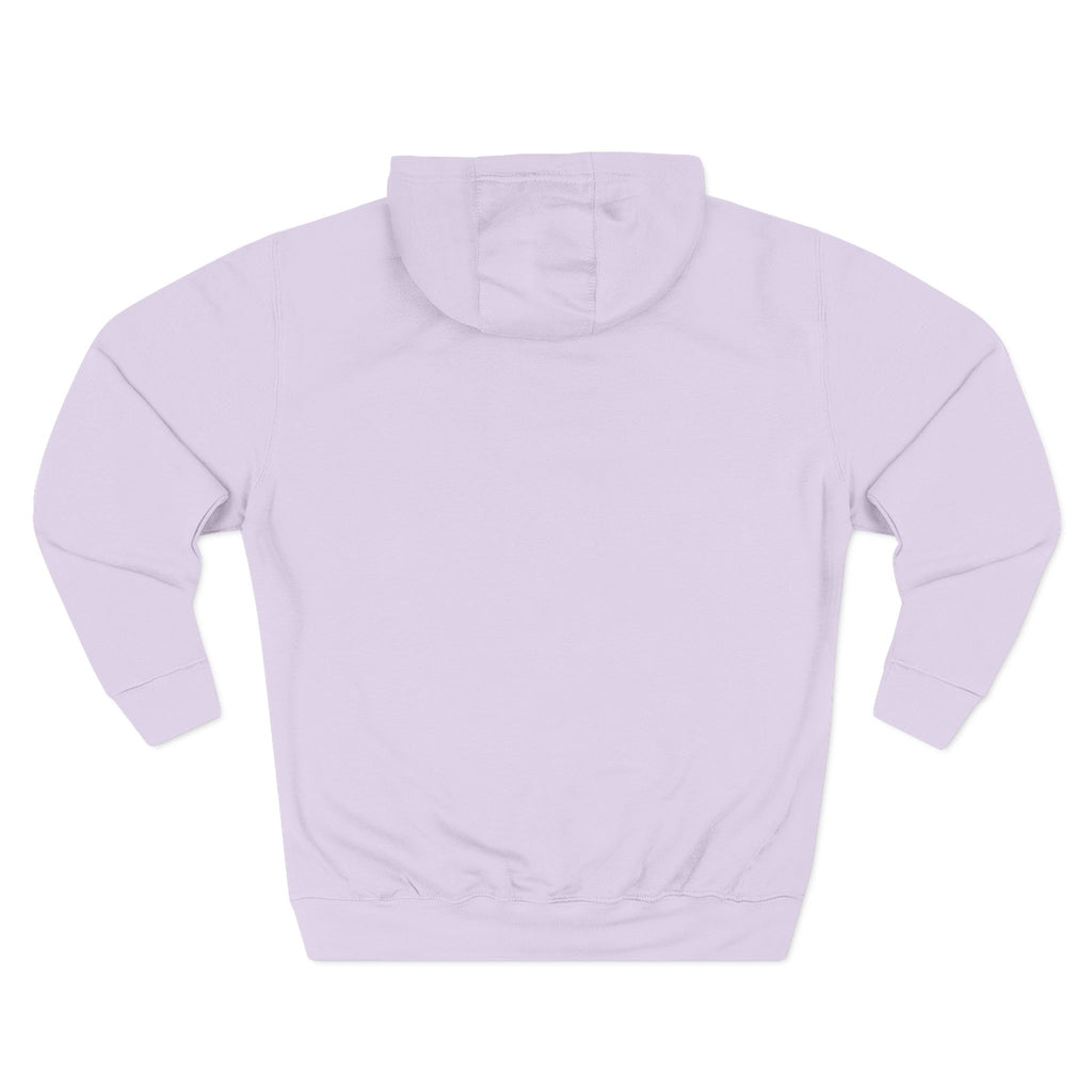 Frannie's varsity hoodie in Lilac: back view