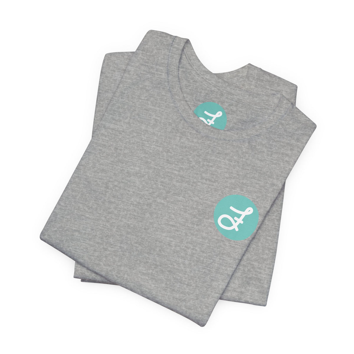 Frannie's Coffee Princeton, BC t-shirt in Athletic Heather: folded, showing the F logo and printed neck label