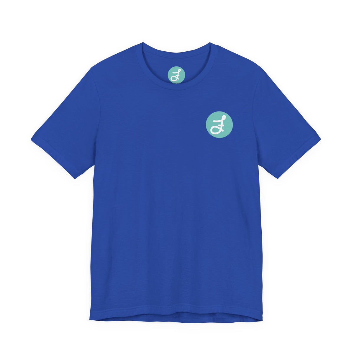Frannie's Coffee Princeton, BC t-shirt in True Royal: front with the F logo on the left chest