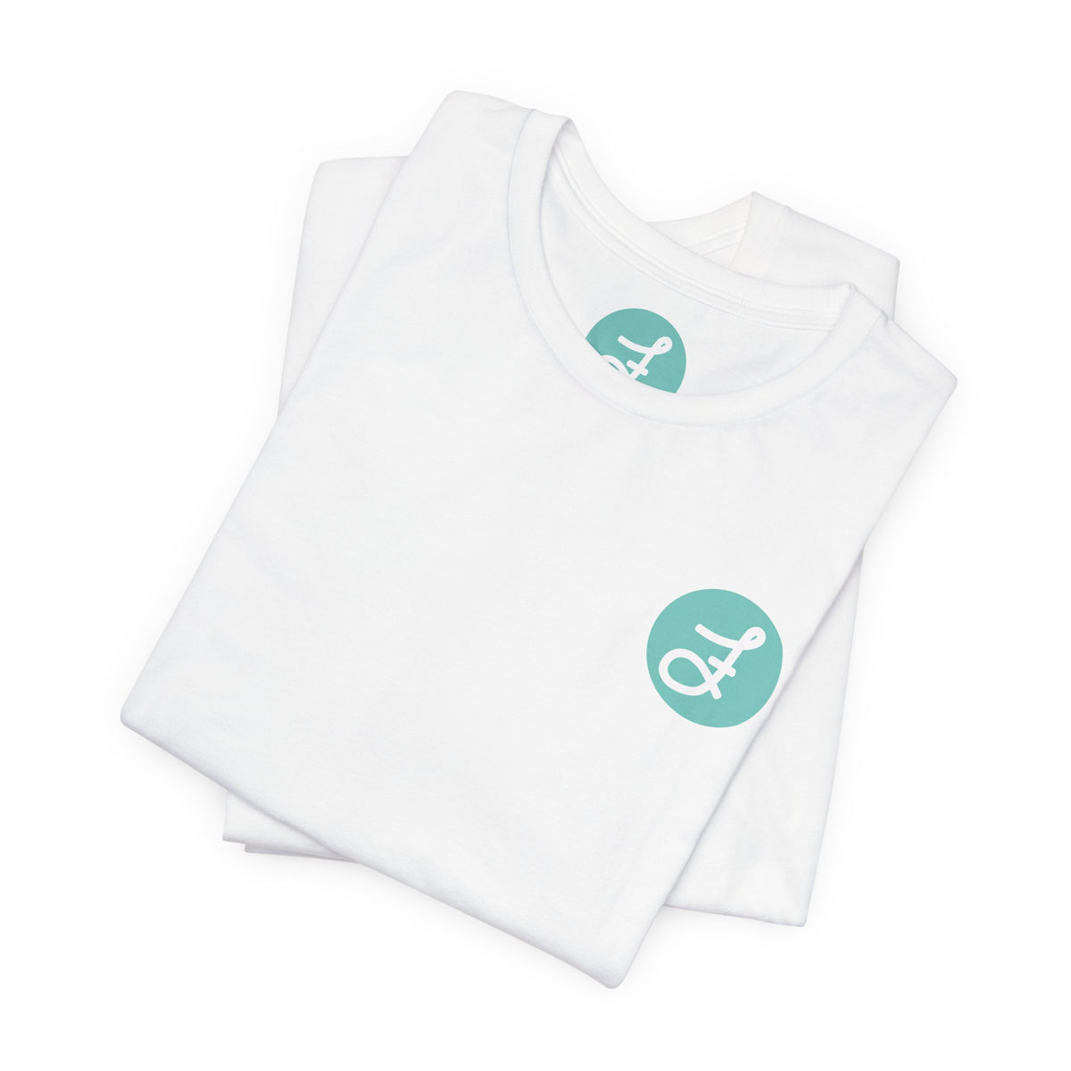 Frannie's Coffee Princeton, BC t-shirt in White: folded, showing the F logo and printed neck label