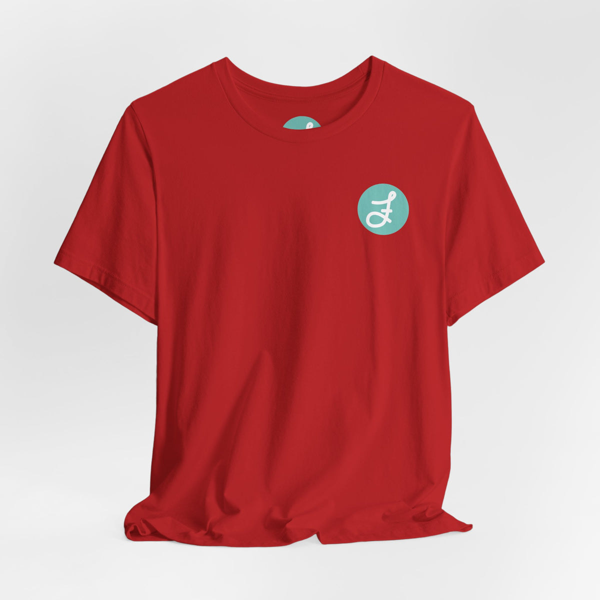 Frannie's Coffee Princeton, BC t-shirt in Red: front with the F logo on the left chest