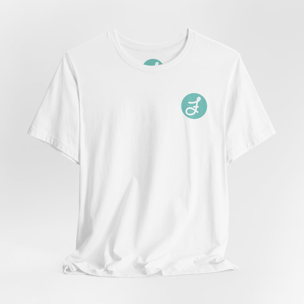 Frannie's Coffee Princeton, BC t-shirt in White: front with the F logo on the left chest
