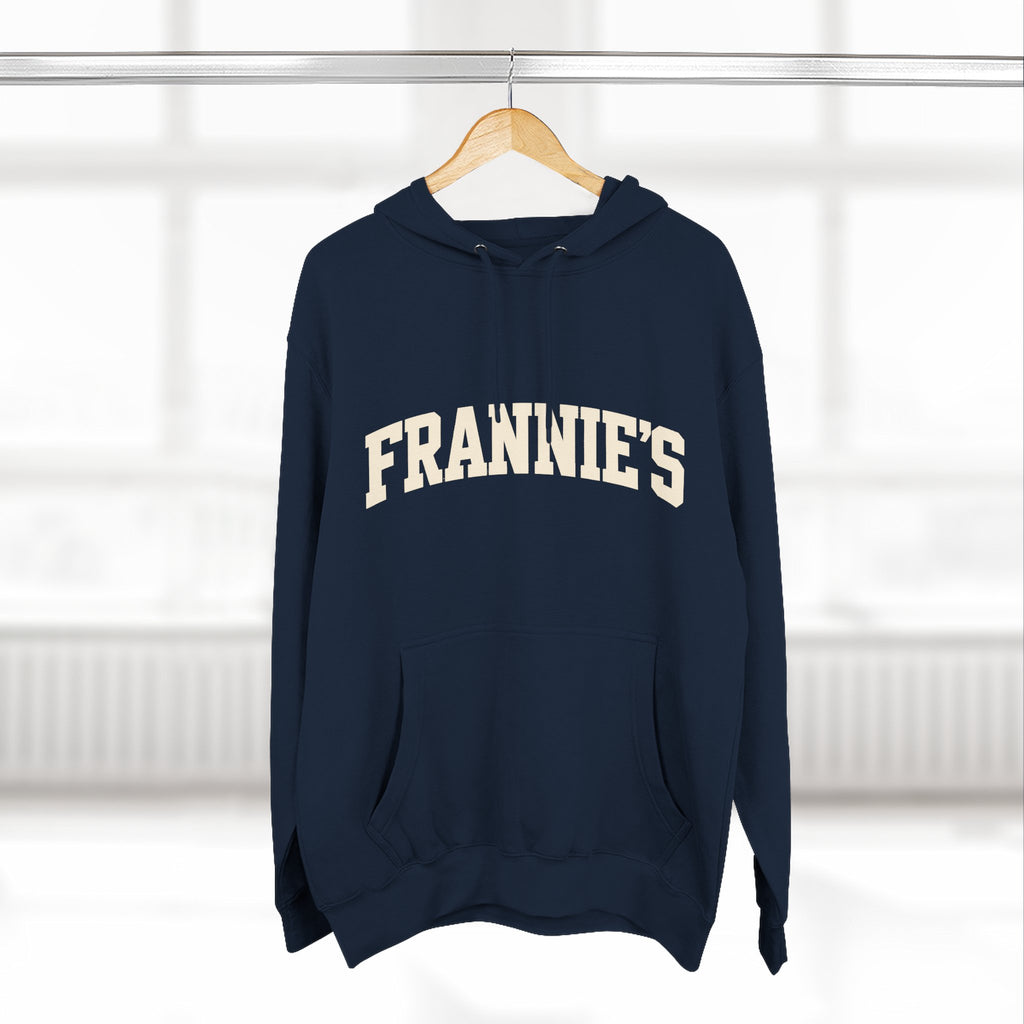 Frannie's varsity hoodie in Navy: on a hanger