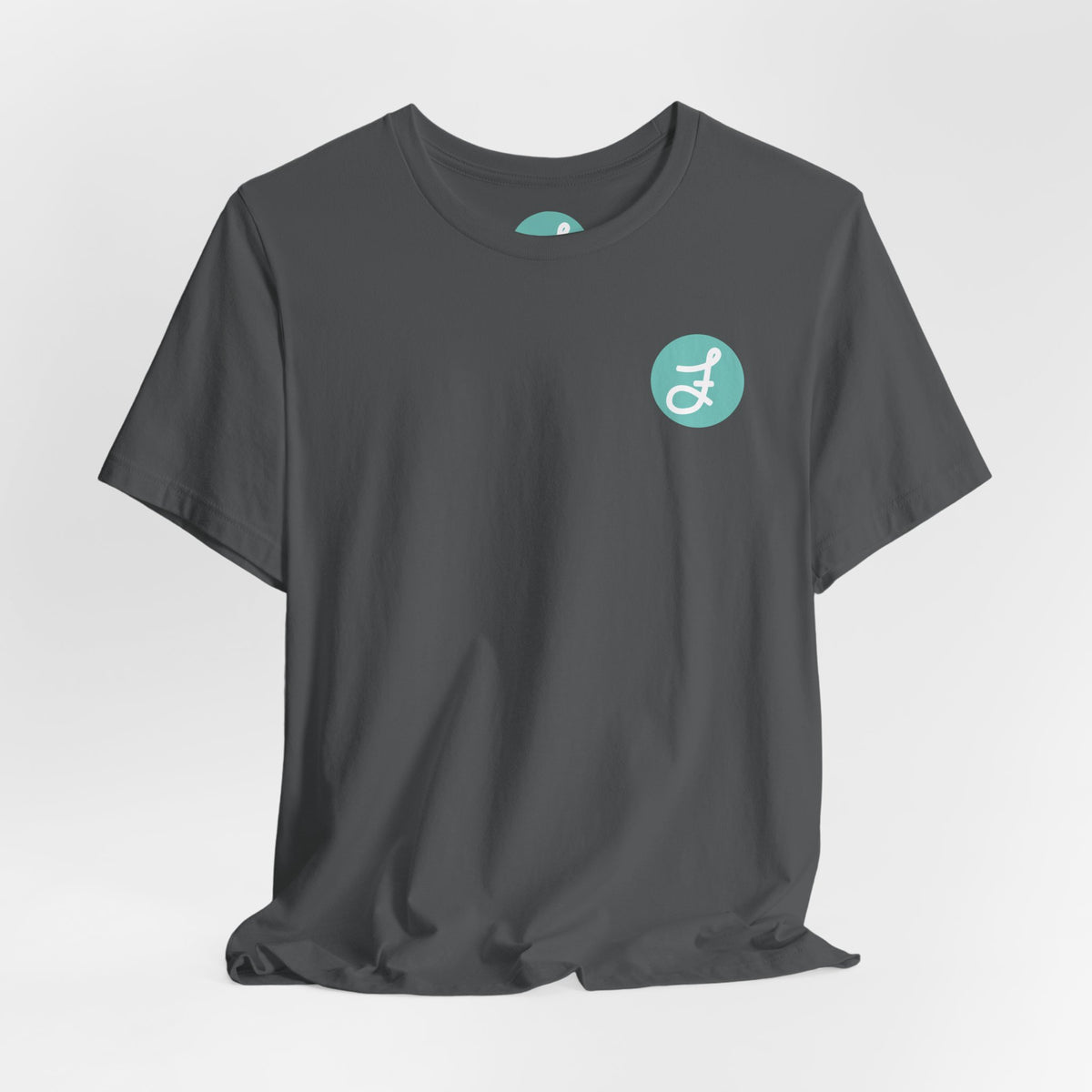 Frannie's Coffee Princeton, BC t-shirt in Asphalt: front with the F logo on the left chest