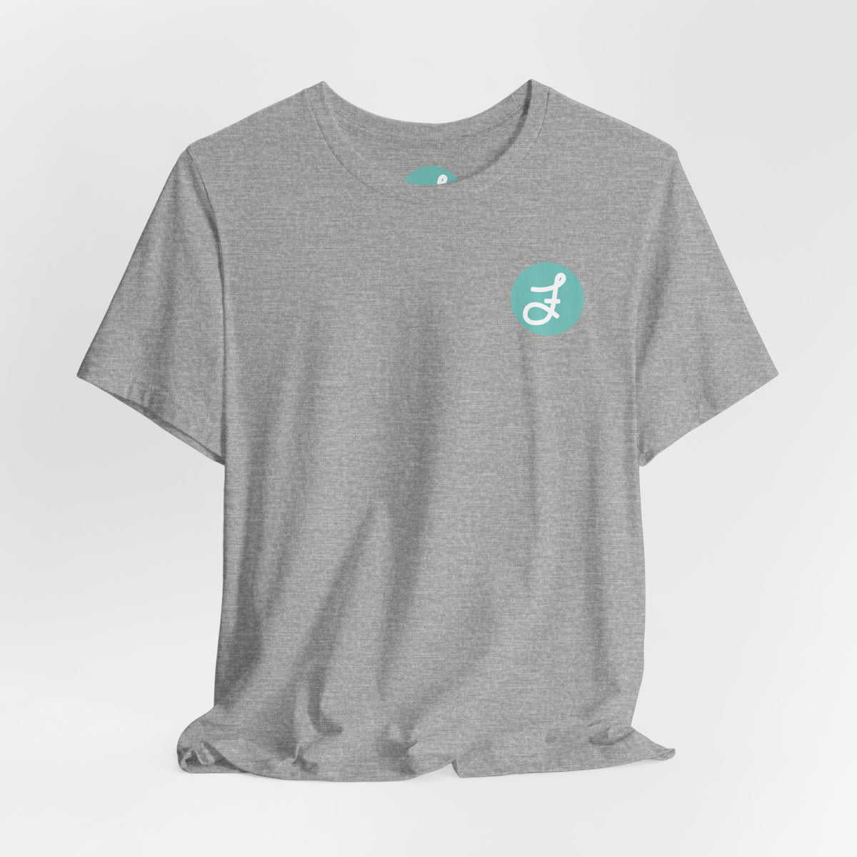 Frannie's Coffee Princeton, BC t-shirt in Athletic Heather: front with the F logo on the left chest