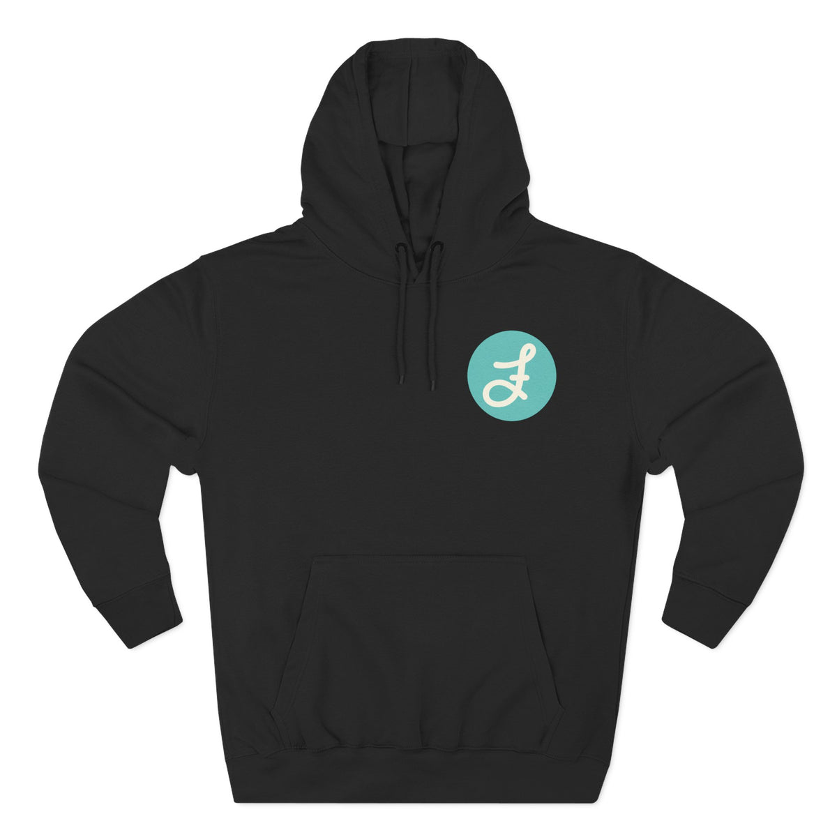 Frannie's Coffee logo hoodie in Black: front with the F logo on the left chest