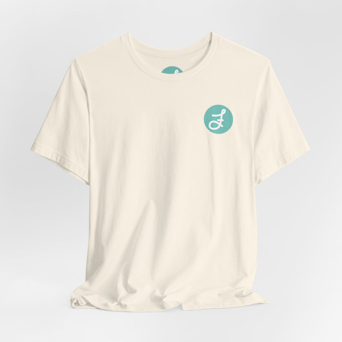 Frannie's Coffee Princeton, BC t-shirt in Natural: front with the F logo on the left chest