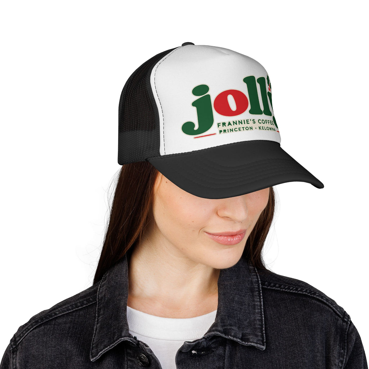 Frannie's Jolly Christmas Trucker Cap, Frannie's Coffee holiday trucker cap