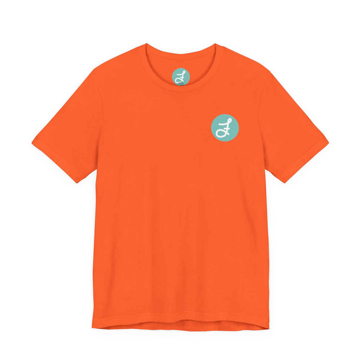 Frannie's Coffee Princeton, BC t-shirt in Orange: front with the F logo on the left chest