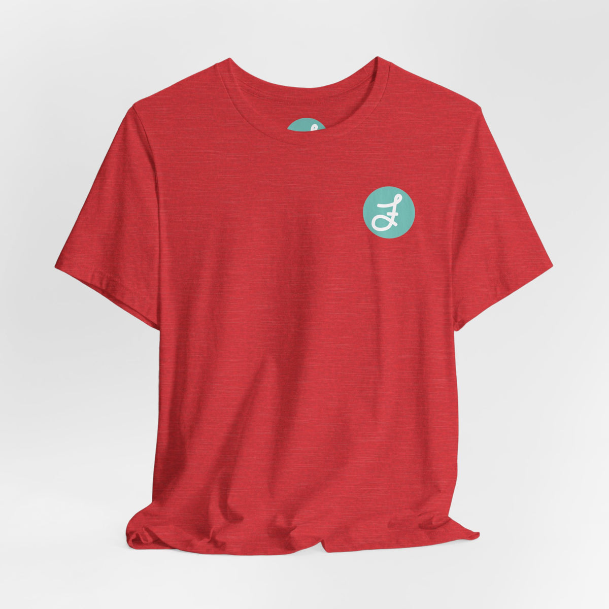 Frannie's Coffee Princeton, BC t-shirt in Heather Red: front with the F logo on the left chest