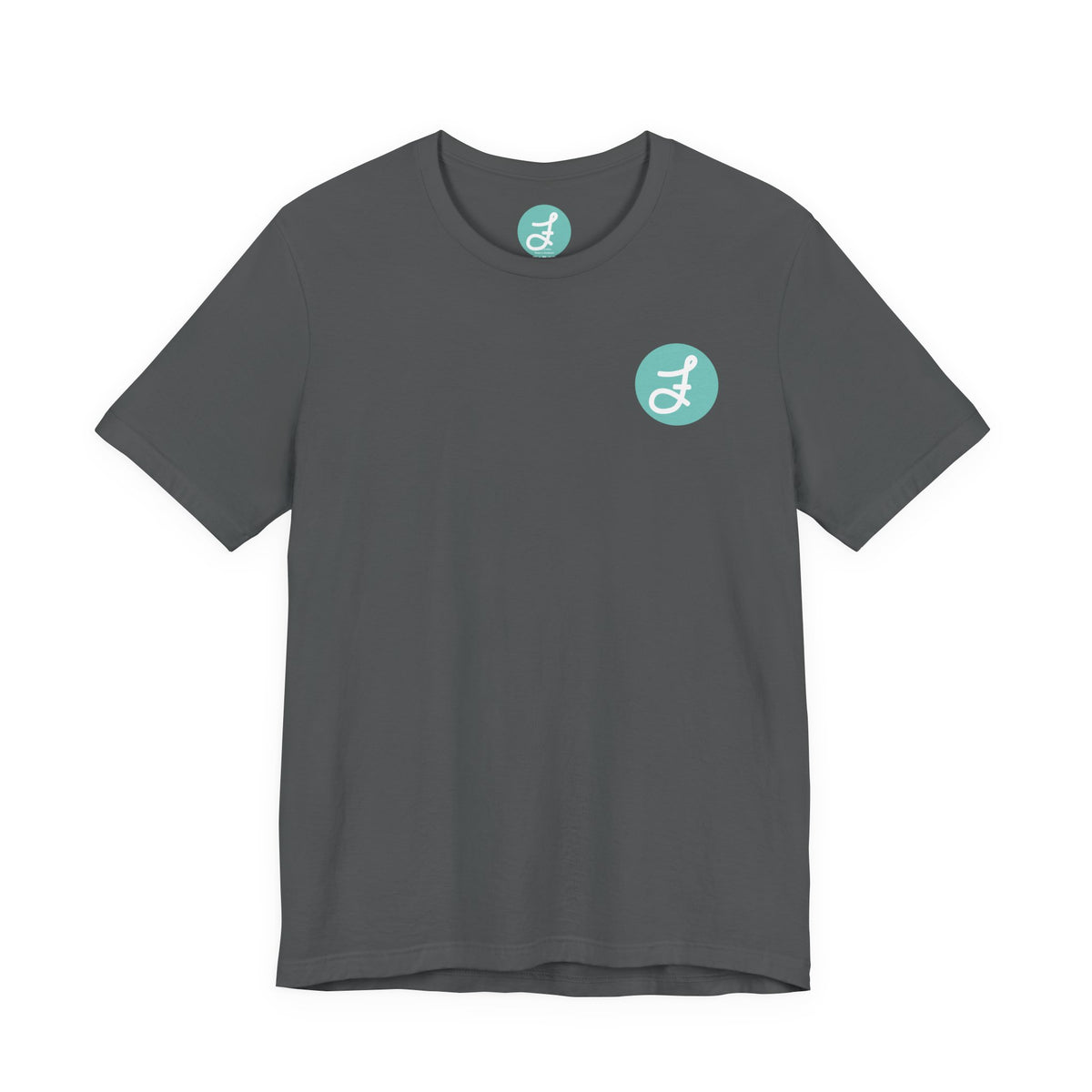 Frannie's Coffee Princeton, BC t-shirt in Asphalt: front with the F logo on the left chest