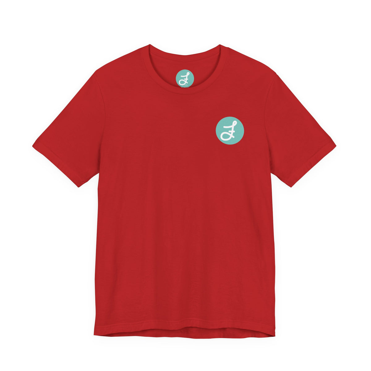 Frannie's Coffee Princeton, BC t-shirt in Red: front with the F logo on the left chest