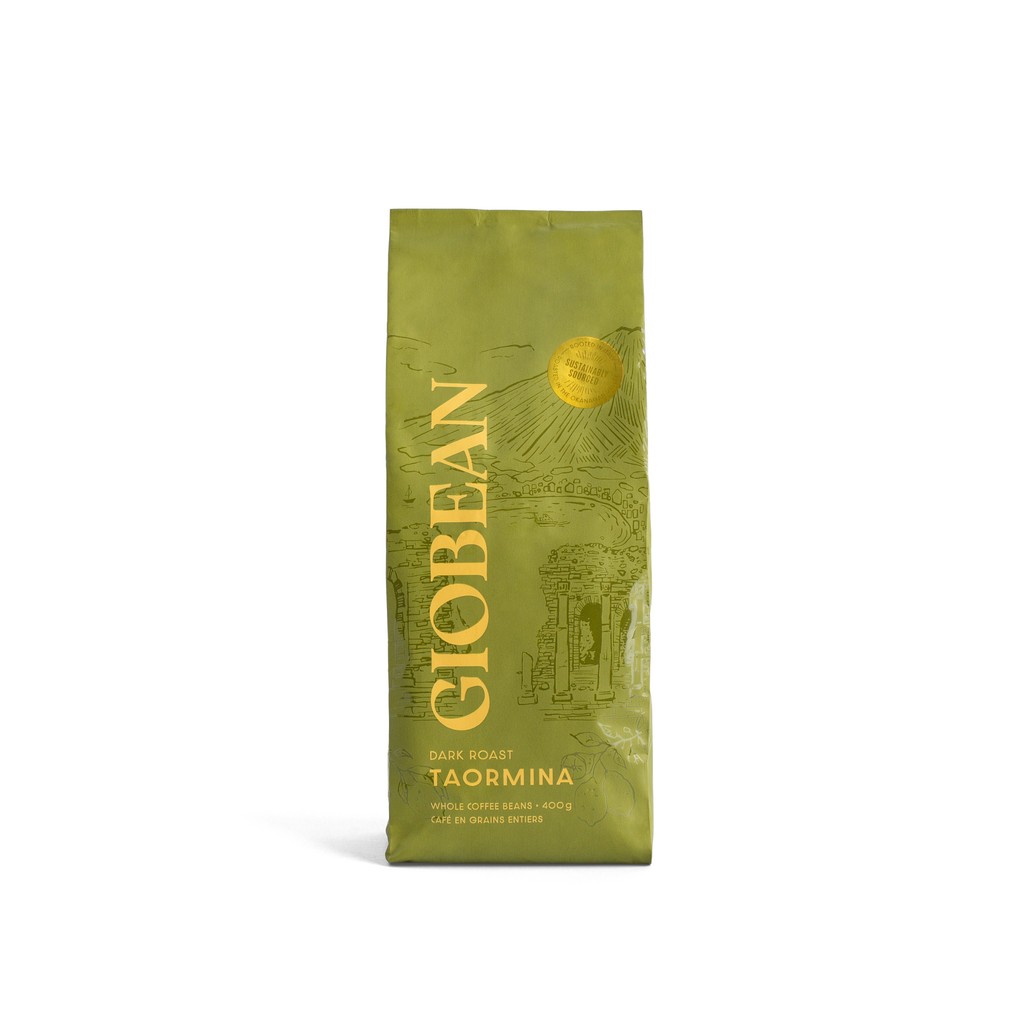 Giobean Taormina dark roast coffee bag, front view