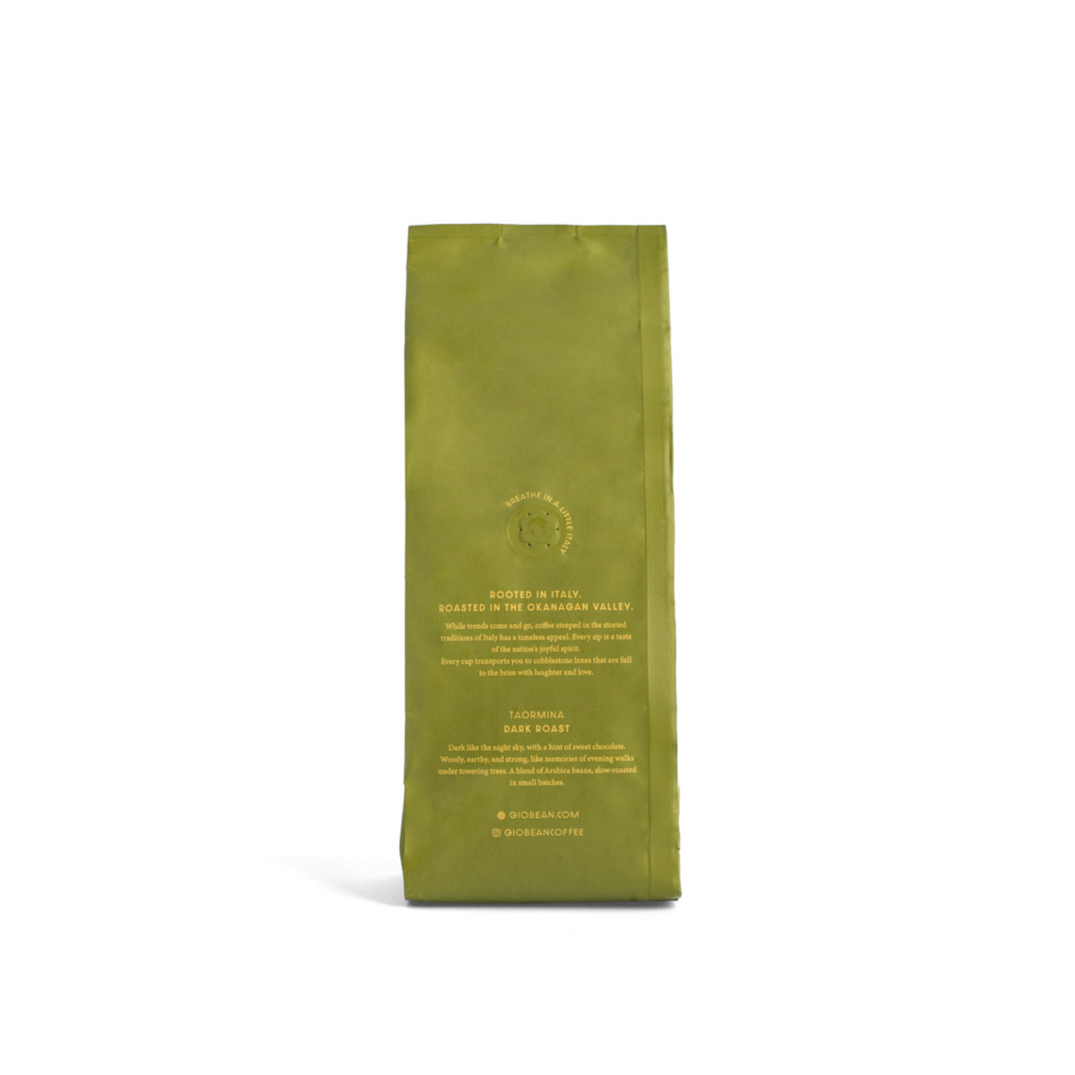 Giobean Taormina dark roast coffee bag, back view